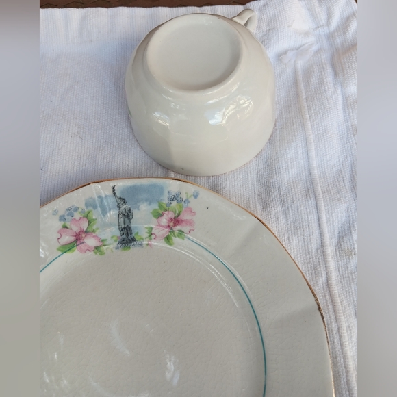 Saxon China 4 piece 1920s 1930s Statue of Liberty Bowl Plate and tea cups - Picture 7 of 13